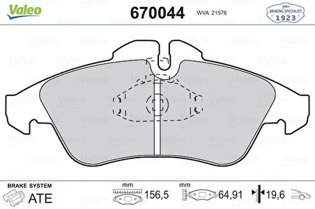 Mercedes Fren Balatası On V-Class 638/2 97>03 Vito 638 97>03 Sprinter 97>06 Lt 28/35 96>06 - Valeo 670044