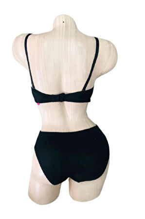 Kadın Siyah Desteksiz Straplez Sütyen Takım 4228