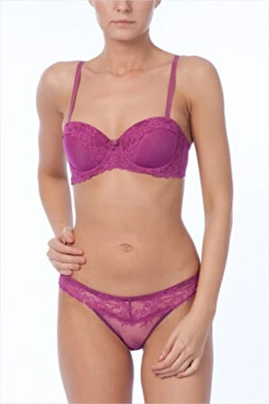 4235 Desteksiz Straplez Sütyen Takım - Mor
