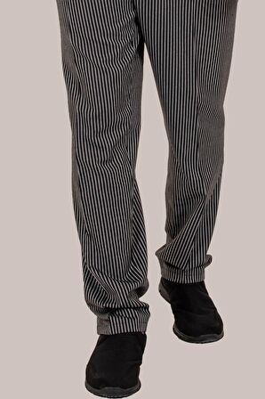 Siyah Çizgili Erkek Aşçı Şef Pantolon