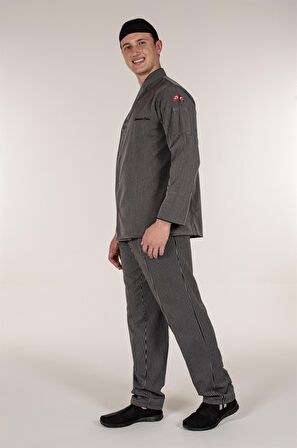 Siyah Çizgili Erkek Aşçı Şef Pantolon