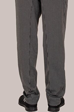 Siyah Çizgili Erkek Aşçı Şef Pantolon