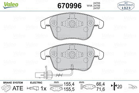 Vag Fren Balatası On A4 08>15 A5 07> Q5 10>17 Q5 09>12 - Valeo 670996