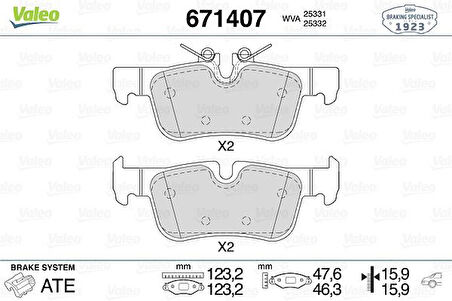 Bmw Arka Fren Balatası Bmw F45 F48 F39 Mini F60 F54 14> - Valeo 671407