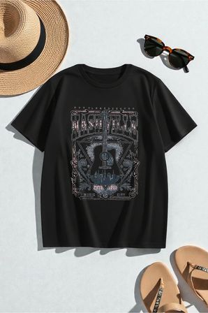 Unisex Music City Baskılı Oversize Tshirt