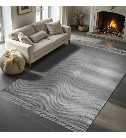 DİNARSU ALAÇATI PÜSKÜLLÜ PARÇA HALI 150X230 ARİSO GRİ