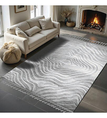 DİNARSU ALAÇATI PÜSKÜLLÜ PARÇA HALI 150X230 LOTS GRİ