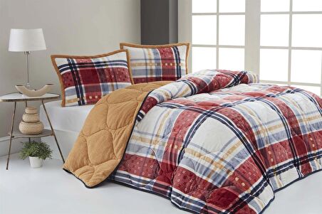 Merinos Boris Comforter Kırmızı Ekru Tek Kişilik Yorgan Seti