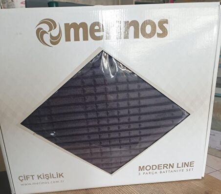 Merinos Halı Modern Line Çift Kişilik Emboss Battaniye Gri 220 x 240 cm Set