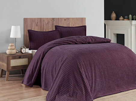 Merinos Modern Line 3 Parça Çift Kişilik Battaniye Seti Kutulu 220x240 Mürdüm