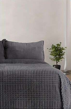 Merinos Modern Line Tek Kişilik 2 Parça Battaniye Seti - Koyu Gri