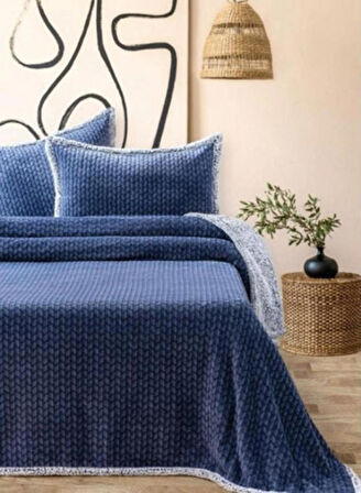 MERİNOS BATTANİYE ÇİFT KİŞİLİK YATAK ÖRTÜSÜ SETİ ALLDAY MOSAİC DENİM