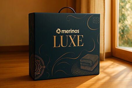 Merinos Luxe 3 Parça Çift Kişilik Yatak Örtüsü Seti Kutulu 230x250 Çizgili Pudra