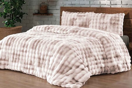 Merinos Diamond 3 Parça Bubble Kürk Comforter Set Duman Bej