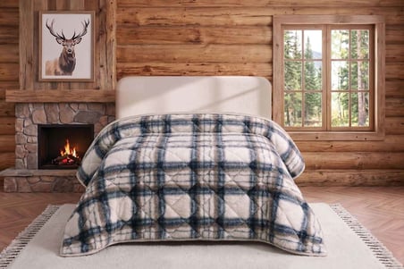 Merinos Loft Yorgan 195X215 Volante Mavi