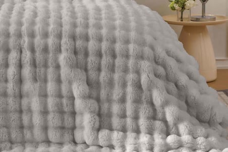 Merinos Angora Kürk Bubble Tavşan Tüyü Battaniye 220X240 Kutulu Gri