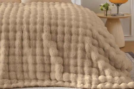 Merinos Angora Kürk Bubble Tavşan Tüyü Battaniye 220X240 Kutulu K.Bej