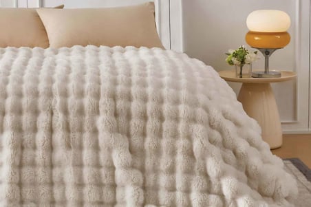 Merinos Angora Kürk Bubble Tavşan Tüyü Battaniye 220X240 Kutulu Bej
