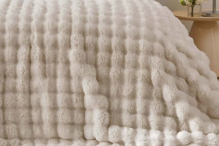 Merinos Angora Kürk Bubble Tavşan Tüyü Battaniye 220X240 Kutulu Bej
