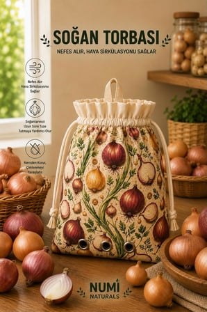 Numi Naturals Nefes Alan Soğan Saklama Torbası – Hava Sirkülasyonlu Bez Soğan Depolama Çantası 35X35 Cm - Uzun Süre Taze Saklama