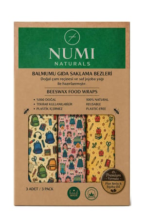 Numi Naturals Balmumlu Sandviç Keseleri – Yeniden Kullanılabilir, Doğal Kumaş, 