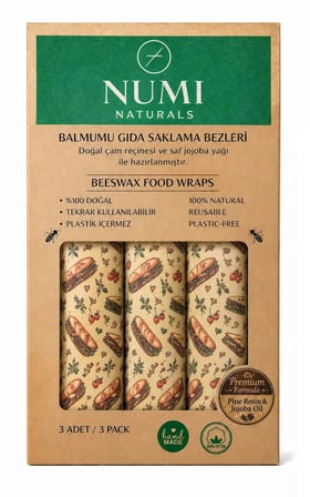 Numi Naturals Balmumlu Sandviç Keseleri – Yeniden Kullanılabilir, Doğal Kumaş, 