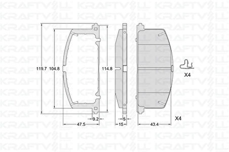 Toyota On Fren Balatası Toyota Corolla 1.3 1.6 Karburatorlu 1988-1997 Corona 1988-1991 (at171 191) - Kraftvoll 07010325