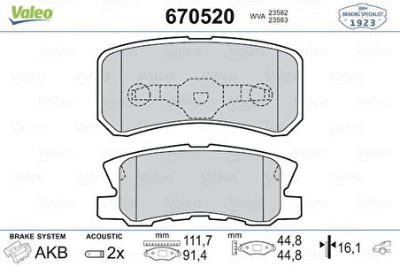 Mitsubıshı Arka Fren Balatası Pajero II 2,5td 12 / 90 04 / 00 Pajero İii3.5 V6 Gdi (04 / 00 ),3,2 DI D (04 / 00 - Valeo 670520