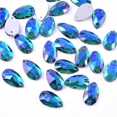 Gymo Premium Delikli Dikme Kristal Taş Teardrop 10.5*18mm P55 Blue Zircon AB (28 Ad)