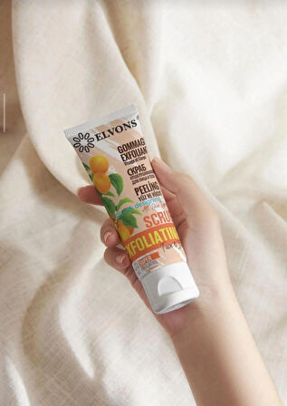 Elvons Scrub, Kayısı Parçacıklı Yüz, Vücut Peeling, Ölü Hücre Temizleme, Malik Asit, Glikolik Asit, 75ml