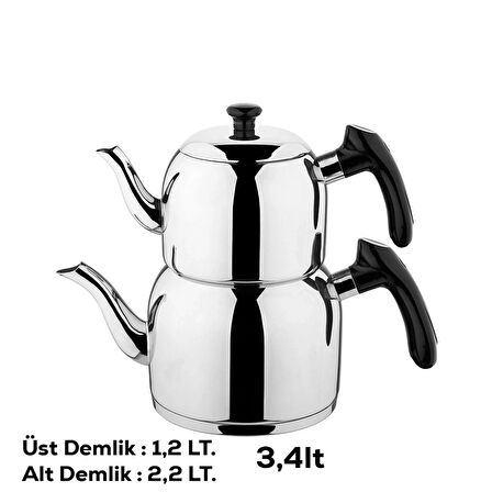 Özkent K-392 Siyah Vista Orta Boy Paslanmaz Çelik Indüksiyon Tabanlı 1.2-2.2 Lt Çaydanlık Takımı