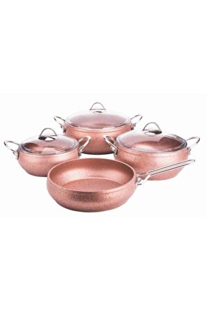 Rose Gold 7 Parça Granit Güveç Set Metal Sap K-541
