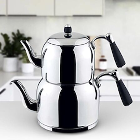 Özkent K-377 Armine Orta Boy 3,4 Litre Çelik Çaydanlık Siyah