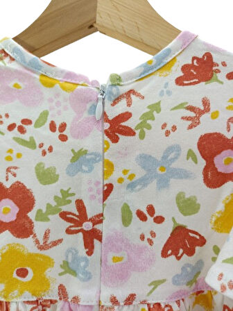 Kız Çocuk Çok Renkli Çiçek Desenli Elbise