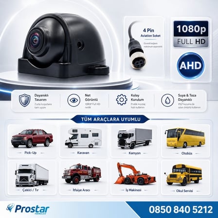 AHD 1080P/720P Profesyonel AHD Yan Araç Kamerası IP67 Su Geçirmez Kompakt Tasarım