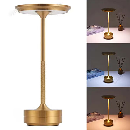 ŞIK MODEL GOLD İNCE TASARIM GÜÇLÜ IŞIK DÜZ MODEL 3 RENK IŞIK ŞARJLI DOKUNMATİK MASA LAMBASI IŞIK ŞİDDETİ AYARLANABİLİR