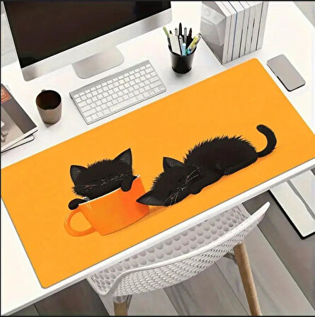 70X30 CM KUPA İÇİNDE YARAMAZ KEDİ TEMALI KAYDIRMAZ TABAN SPEED YÜZEY OYUNCU MOUSE PAD GAMİNG