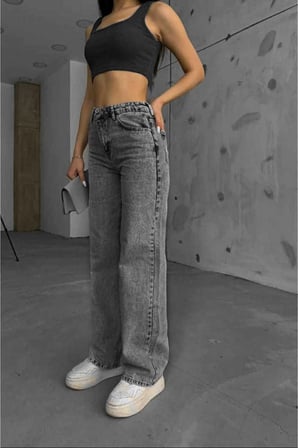 Antrasit Salaş Çnr Kadın Yüksek Bel Palazzo Jeans Likralı Esnek Kot Pantolon Yeni Hsn-2