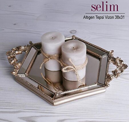 Selim Altıgen Aynalı Tepsi Vizon STPS 108VZN70RS