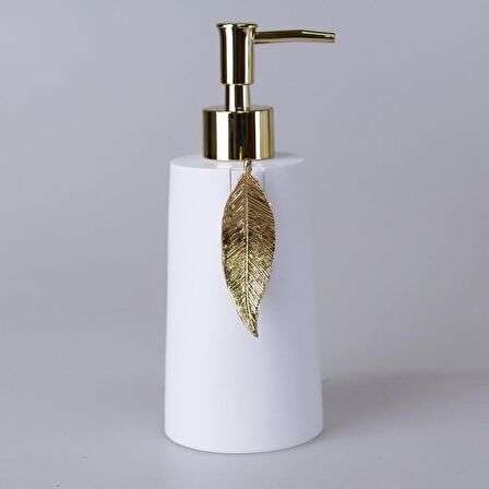 By Selim Home Leaf Polyester 5 Parça Banyo Seti Beyaz-Altın