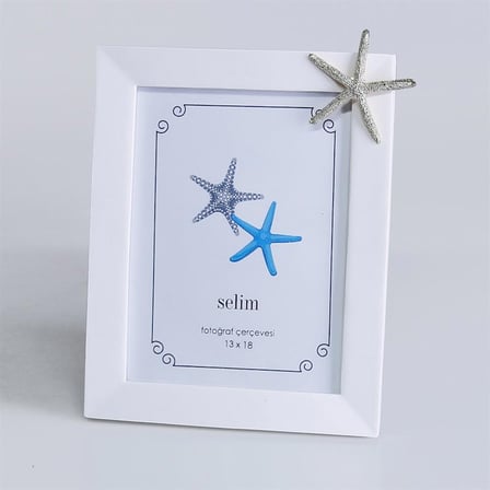 13x18 Deniz Yıldızı Çerçeve Beyaz Gümüş