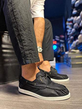 Knack Mevsimlik Keten Ayakkabı 008 Siyah (Beyaz Taban)