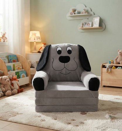 Missidea Köpek Figürlü Katlanır Çocuk Koltuğu ve Yatağı Gri