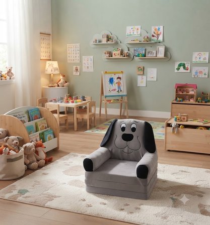 Missidea Köpek Figürlü Katlanır Çocuk Koltuğu ve Yatağı Gri