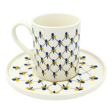 Lacivert Motifli Geometrik Desenli 6 Kişilik Kahve Fincan Takımı