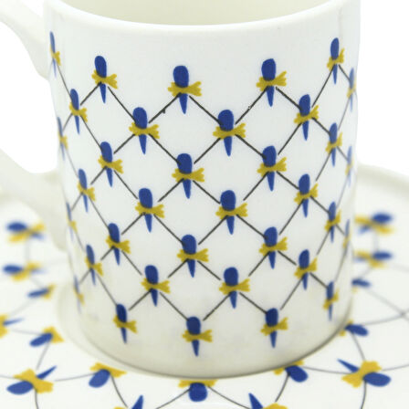 Lacivert Motifli Geometrik Desenli 6 Kişilik Kahve Fincan Takımı