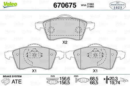 Vag On Fren Balatası (15) Transporter T4 90>03 - Valeo 670675