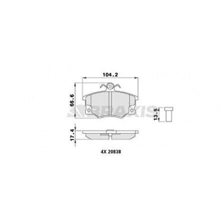 Tofas On Fren Balatası Tempra Tipo Uno Punto 1.4 / 1.6 / 1.8 / 2.0 - Braxıs Ab0019
