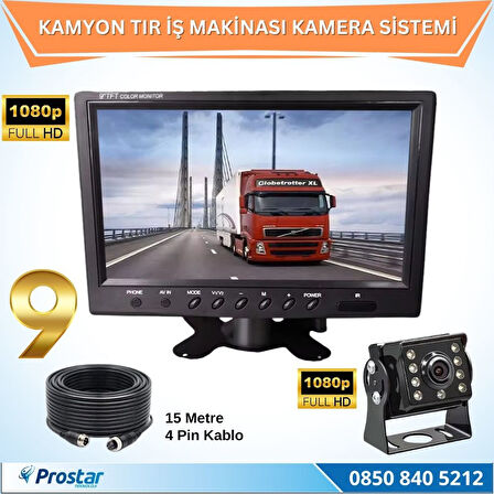 Kamyon Tır ve İş Makinaları için 9 inç AHD Monitörlü 1080P Full HD Kameralı Tak Kullan Set