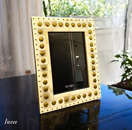 Krem Eskitme 25x20 cm Gerçek Kemik Dekoratif ve Resim Çerçevesi